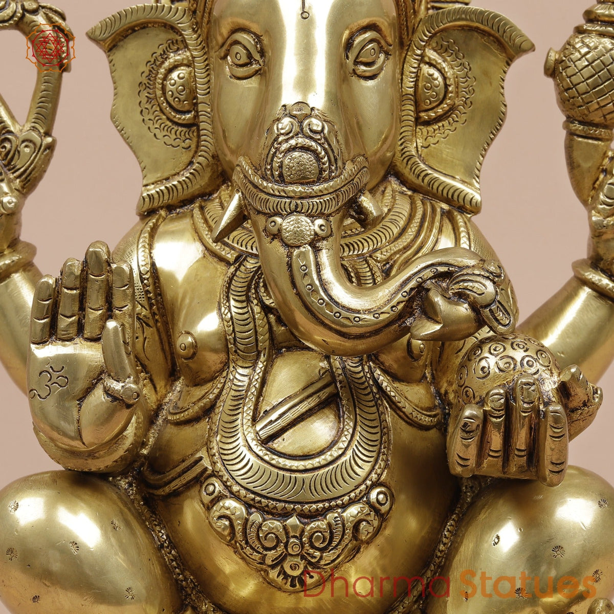 Brass Ganesh Seated fine, Special Gold Finish 14”