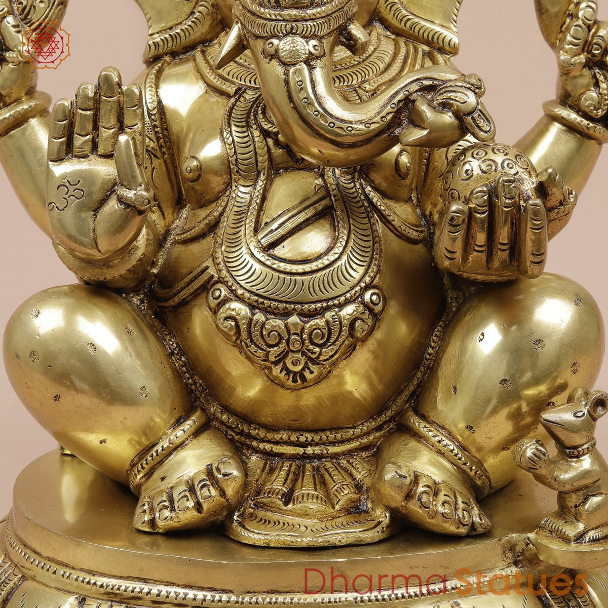 Brass Ganesh Seated fine, Special Gold Finish 14”