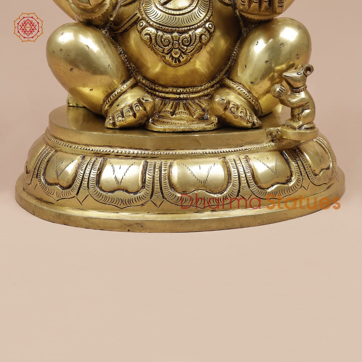 Brass Ganesh Seated fine, Special Gold Finish 14”