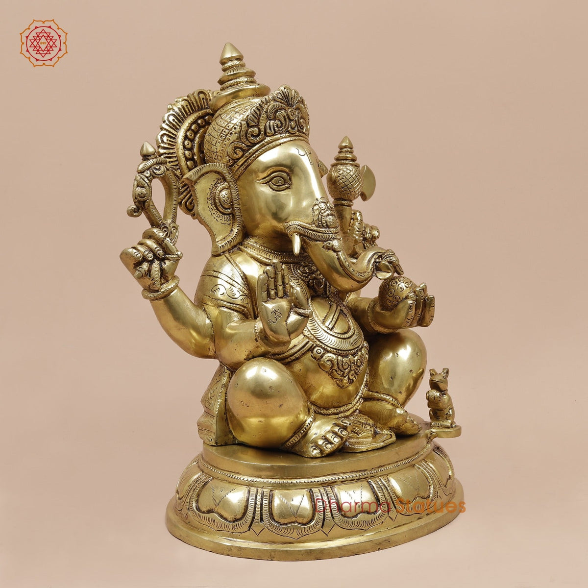 Brass Ganesh Seated fine, Special Gold Finish 14”