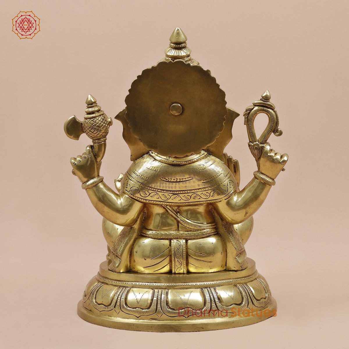 Brass Ganesh Seated fine, Special Gold Finish 14”