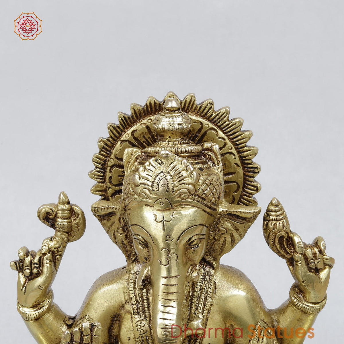 Brass Raja Ganesh Seated on Throne Fine, Golden Finish 10”