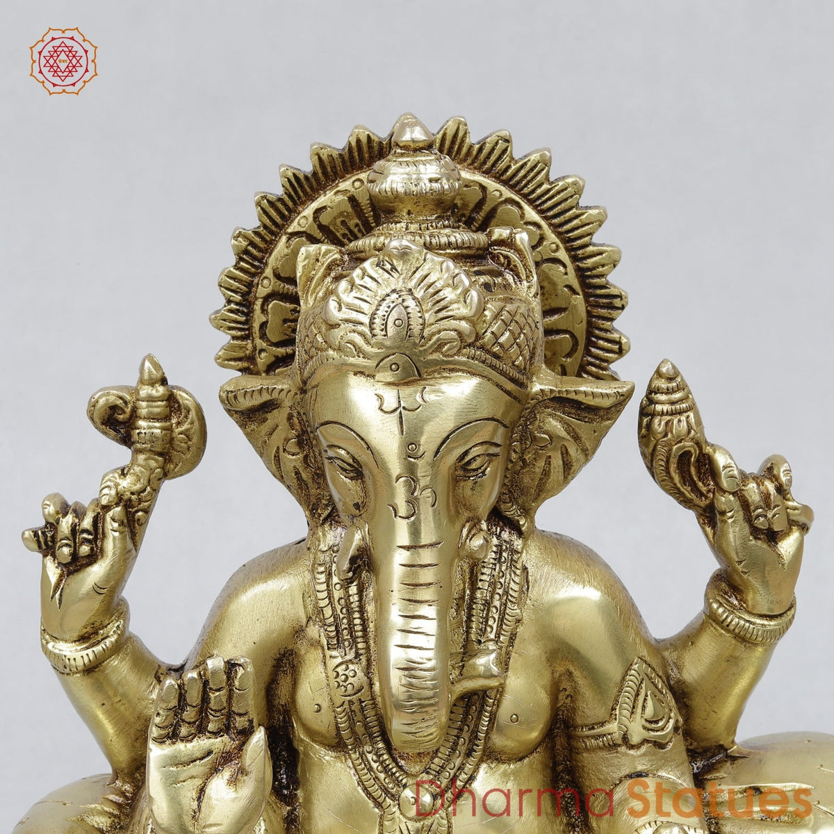 Brass Raja Ganesh Seated on Throne Fine, Golden Finish 10”