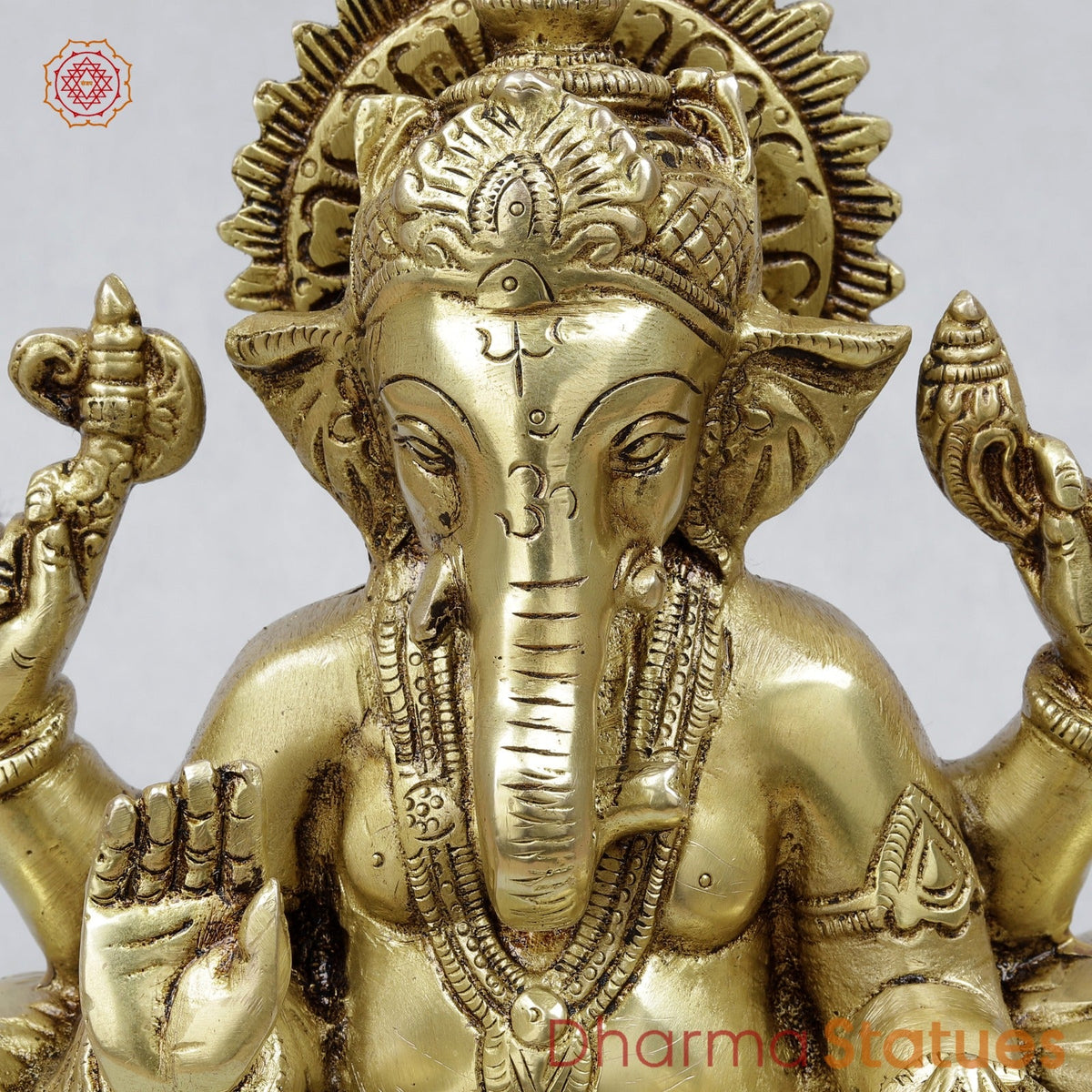 Brass Raja Ganesh Seated on Throne Fine, Golden Finish 10”