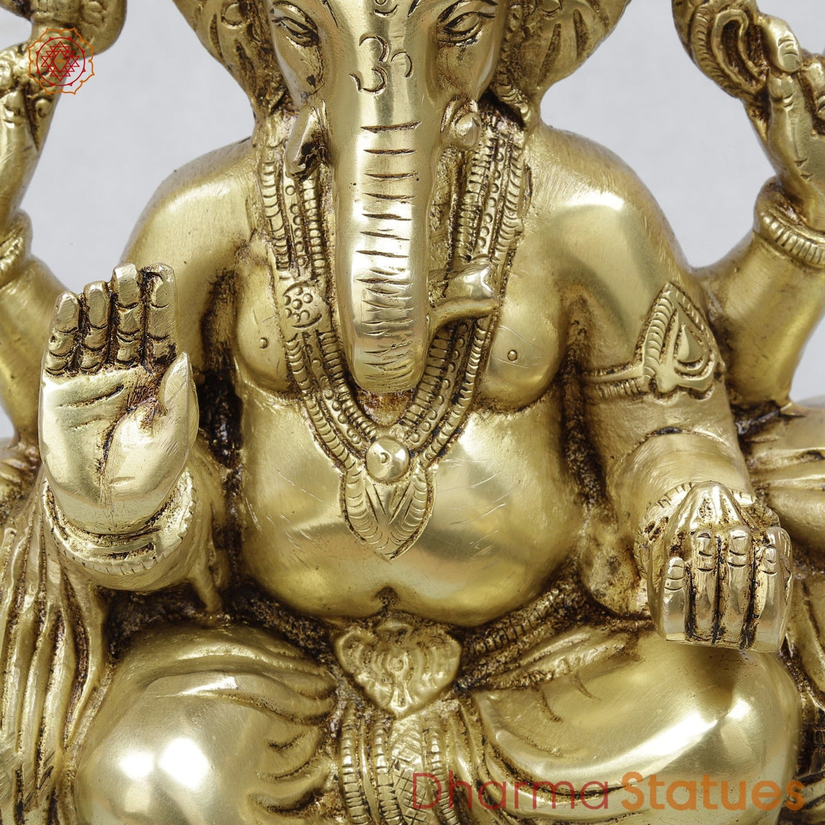 Brass Raja Ganesh Seated on Throne Fine, Golden Finish 10”