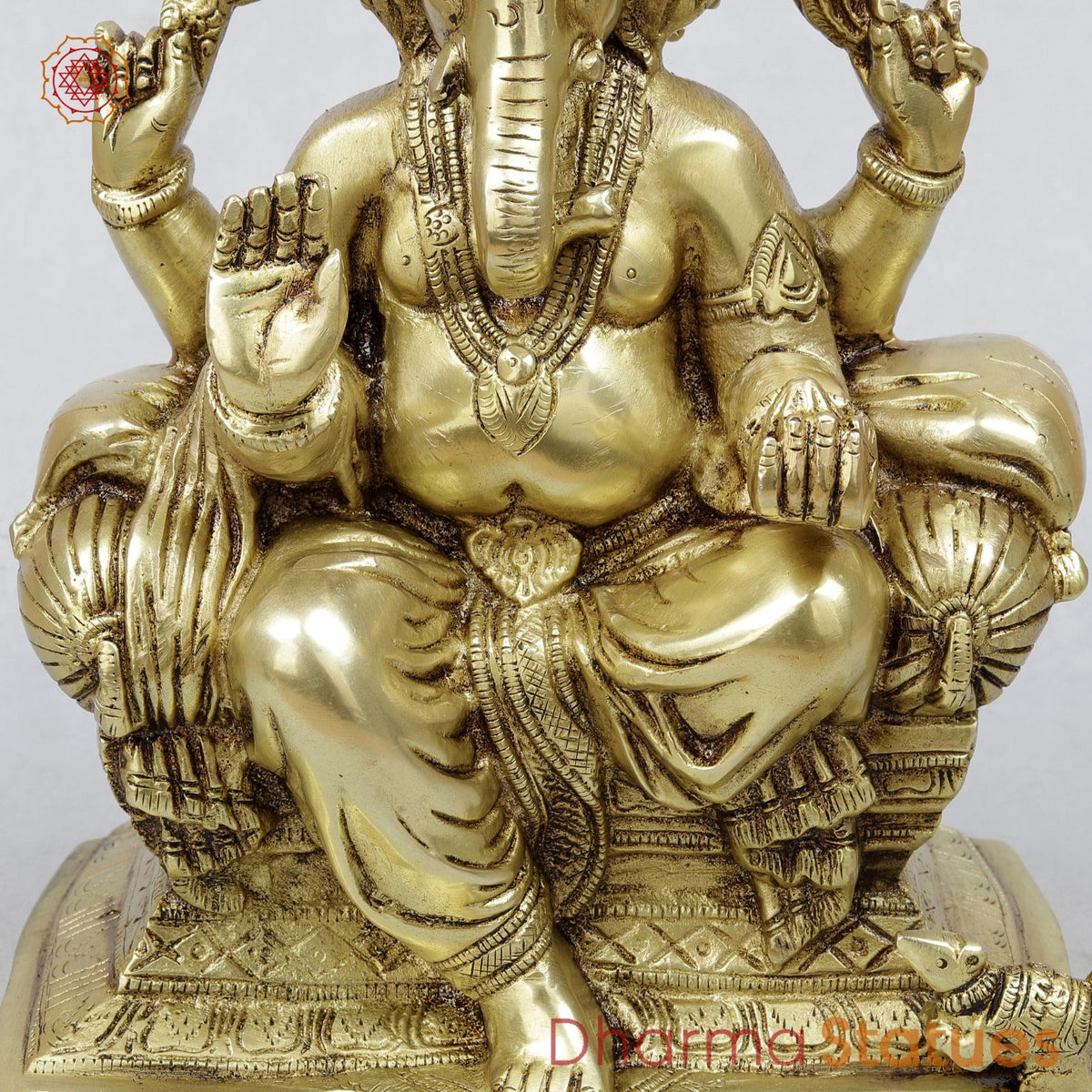 Brass Raja Ganesh Seated on Throne Fine, Golden Finish 10”