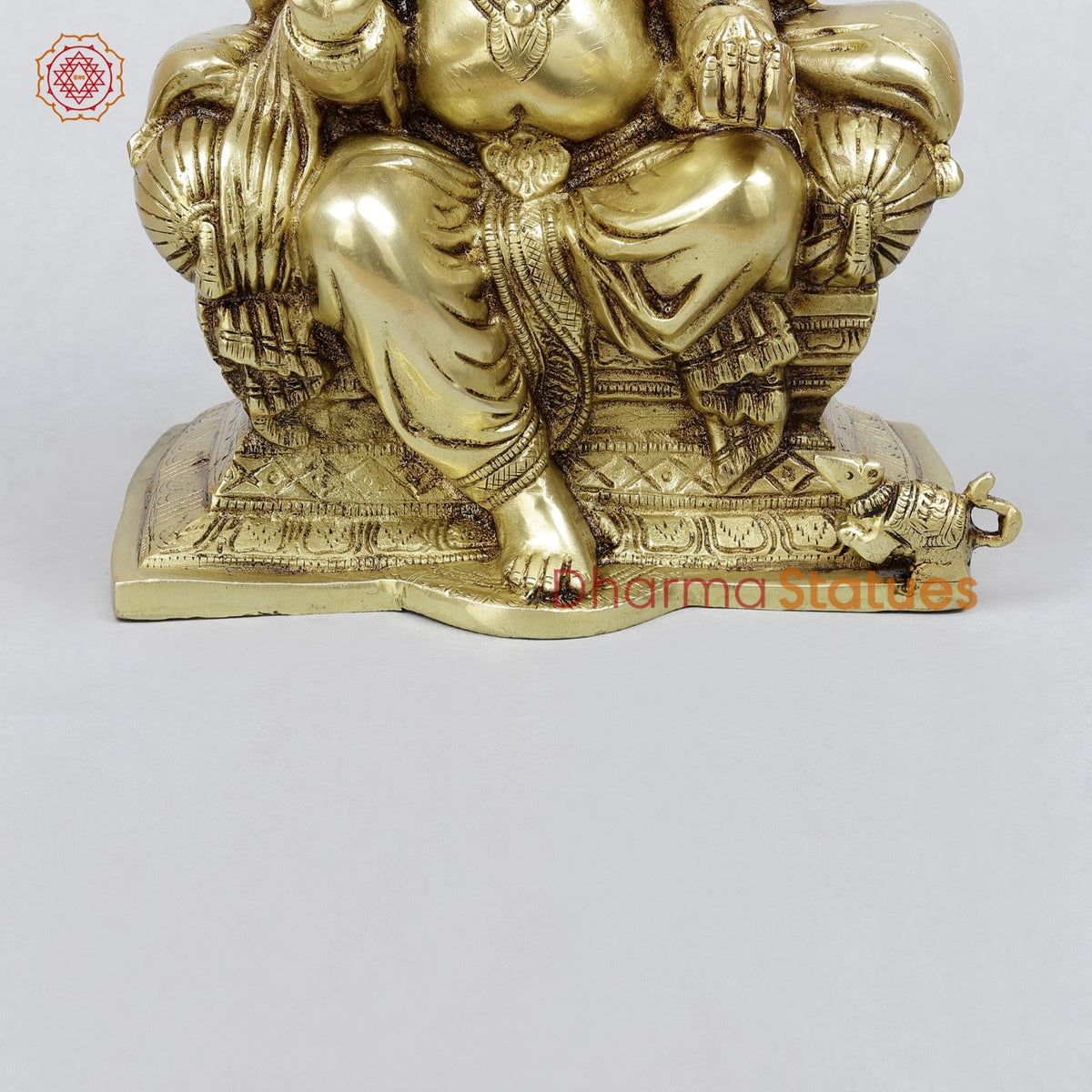Brass Raja Ganesh Seated on Throne Fine, Golden Finish 10”