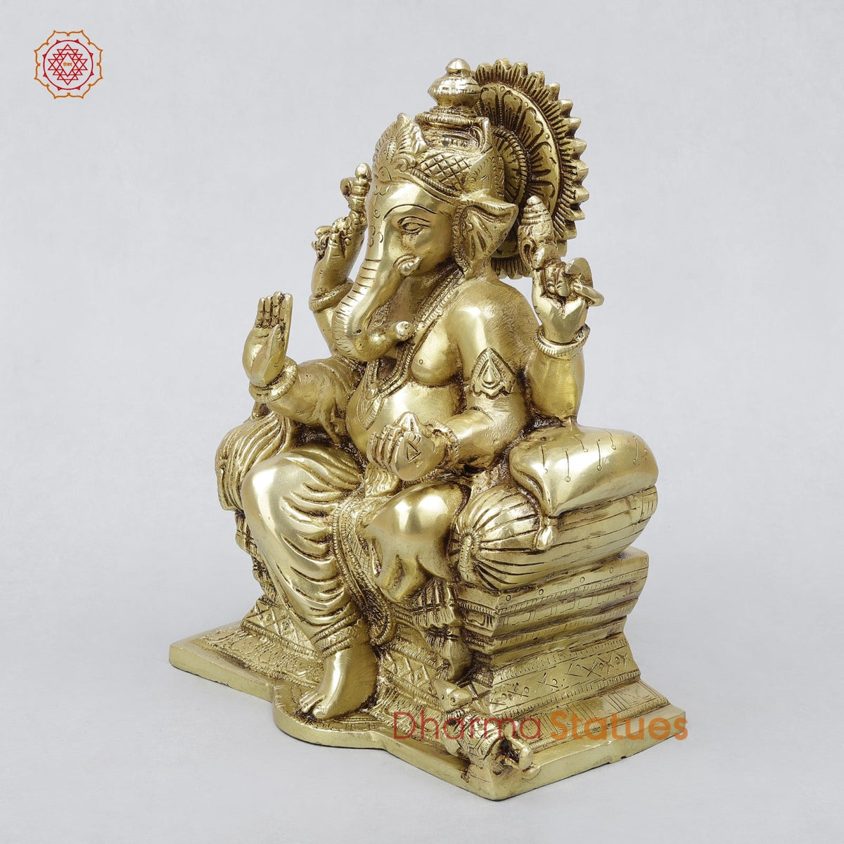 Brass Raja Ganesh Seated on Throne Fine, Golden Finish 10”