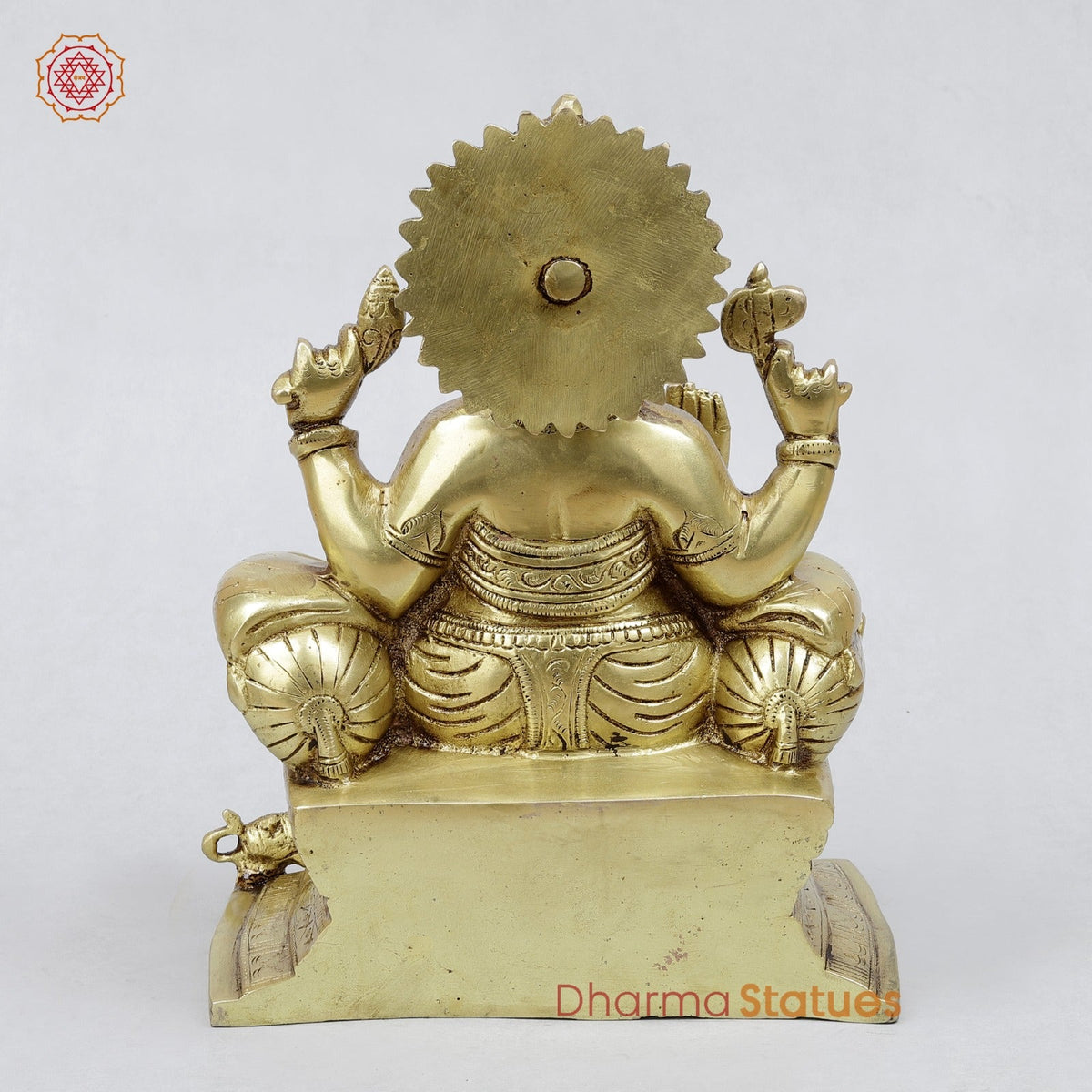 Brass Raja Ganesh Seated on Throne Fine, Golden Finish 10”