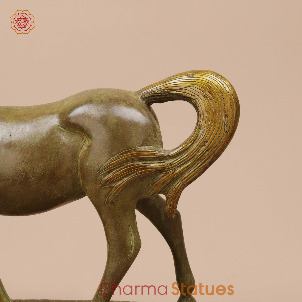 Brass Artistic Horse Family Standing Fine, Green Patina 24”