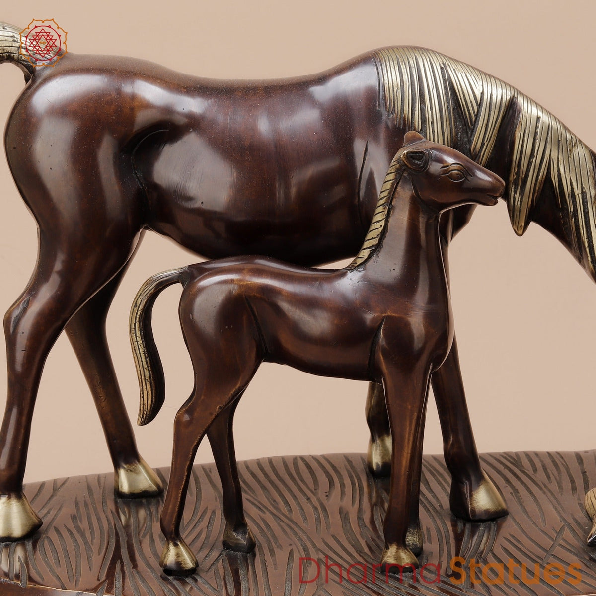 Brass Artistic Horse Family Standing Fine, Copper Finish 24”