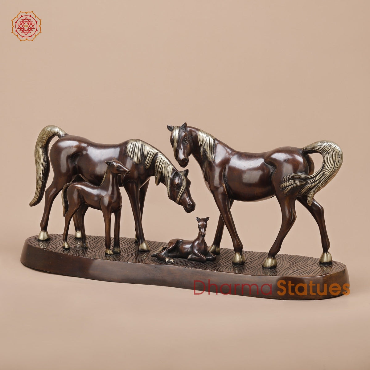 Brass Artistic Horse Family Standing Fine, Copper Finish 24”