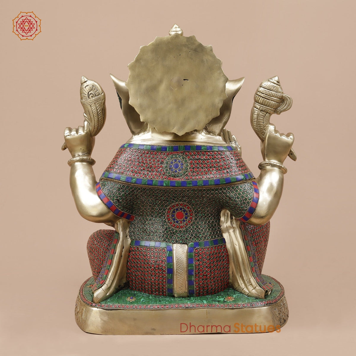 Brass Pooja Ganesh Seated Fine, Stone Work 21”