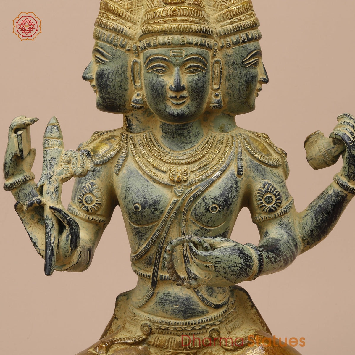 Brass Brahma Seated Fine, Green And Gold Finish 16”
