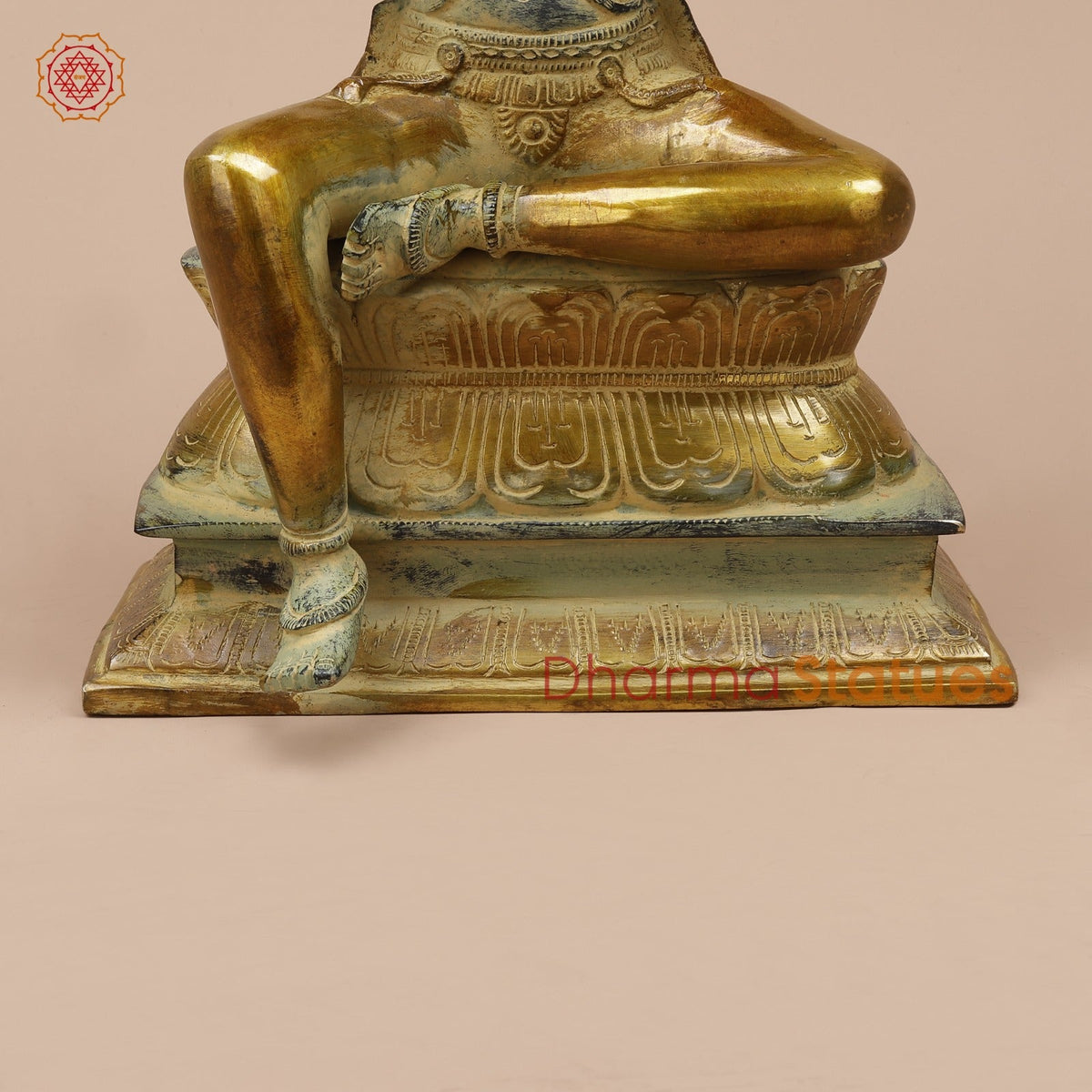 Brass Brahma Seated Fine, Green And Gold Finish 16”