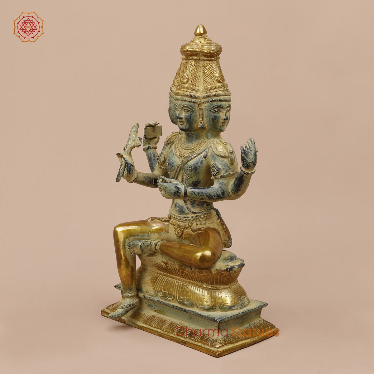 Brass Brahma Seated Fine, Green And Gold Finish 16”