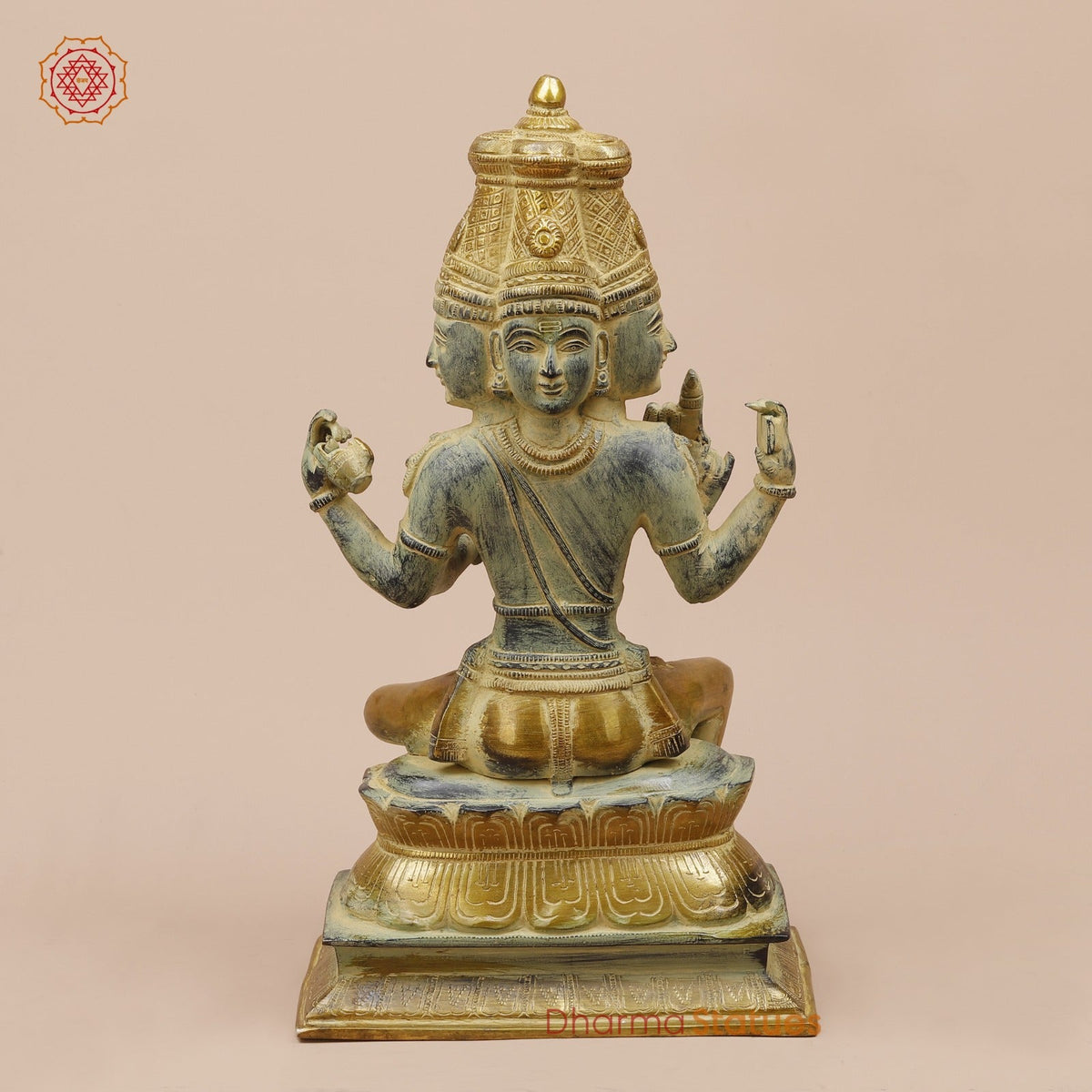 Brass Brahma Seated Fine, Green And Gold Finish 16”