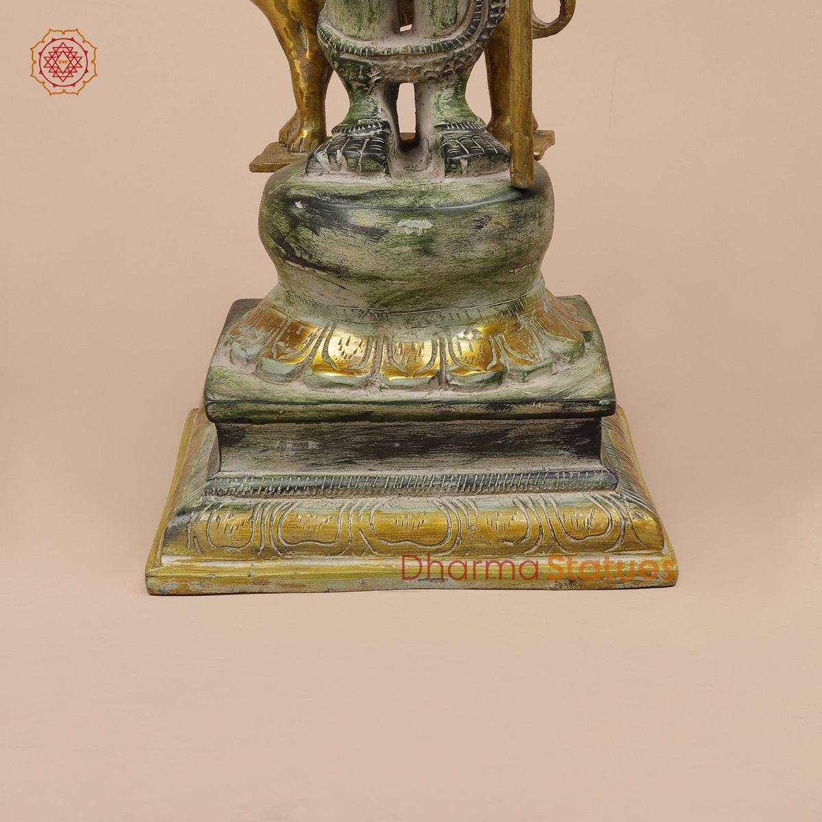 Brass Bhairav Standing Fine, Green and Gold Finish 18”
