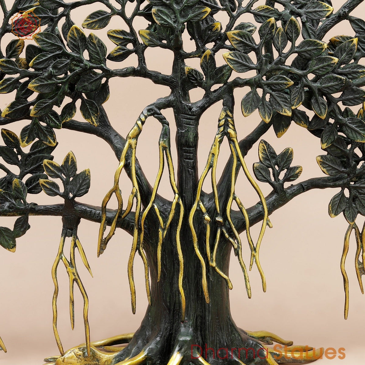 Brass Kalpvriksh Tree Fine, Sea Green and Gold Finish 27”