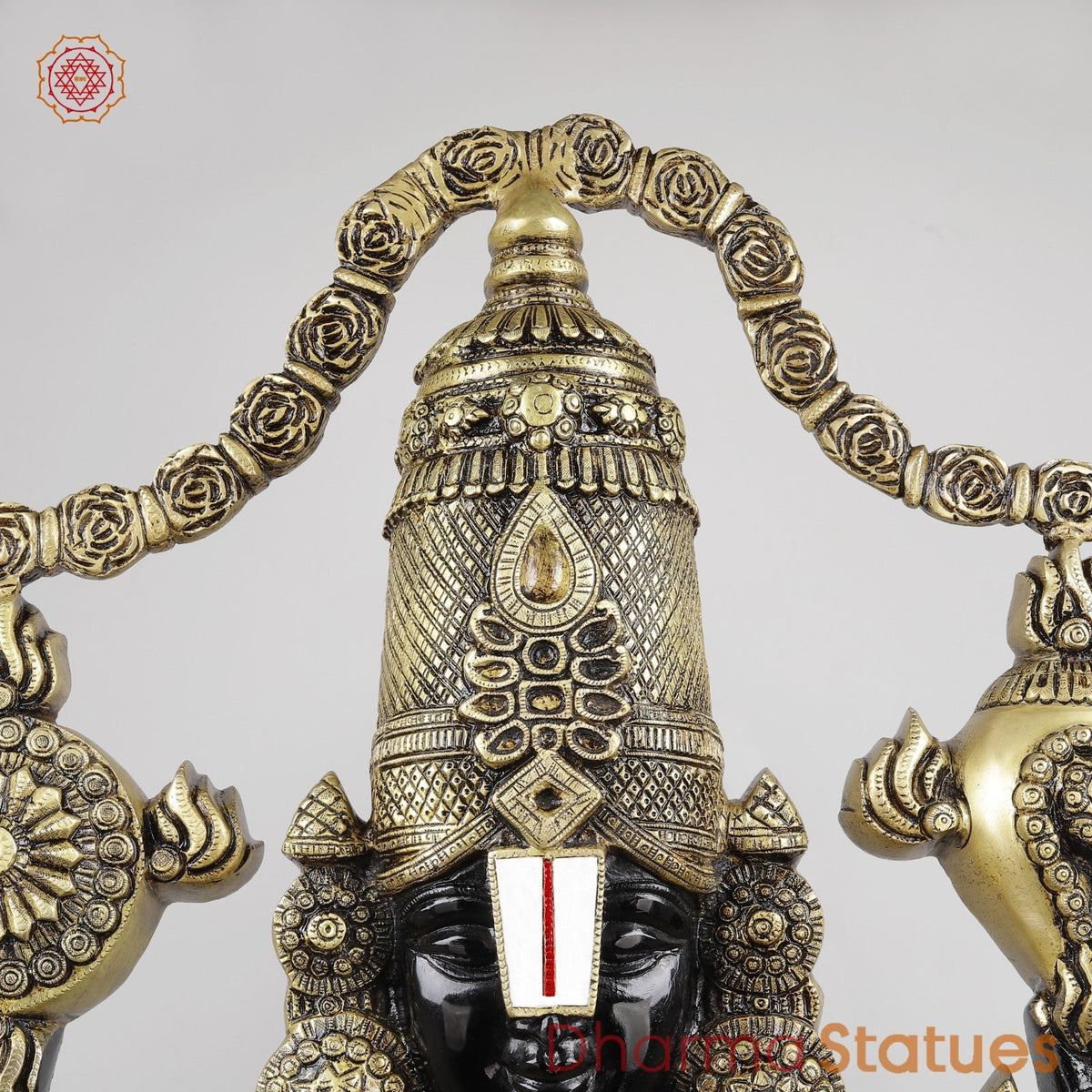 Brass Tirupati Balaji With Garland and Fine Carving, Royal Black Finish 48”