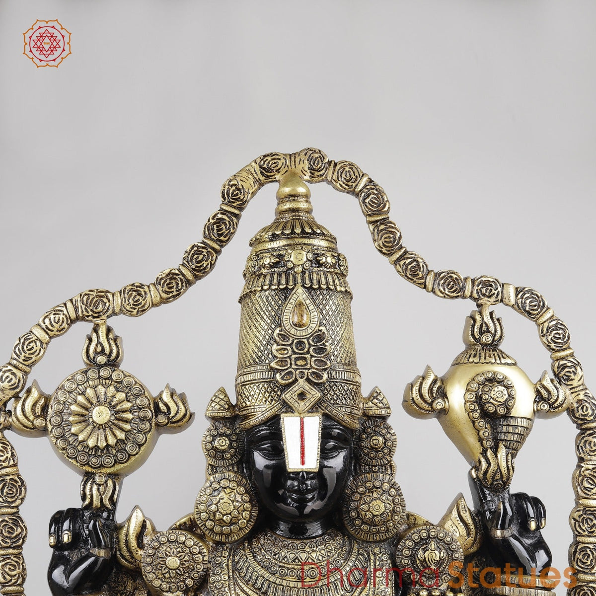 Brass Tirupati Balaji With Garland and Fine Carving, Royal Black Finish 48”