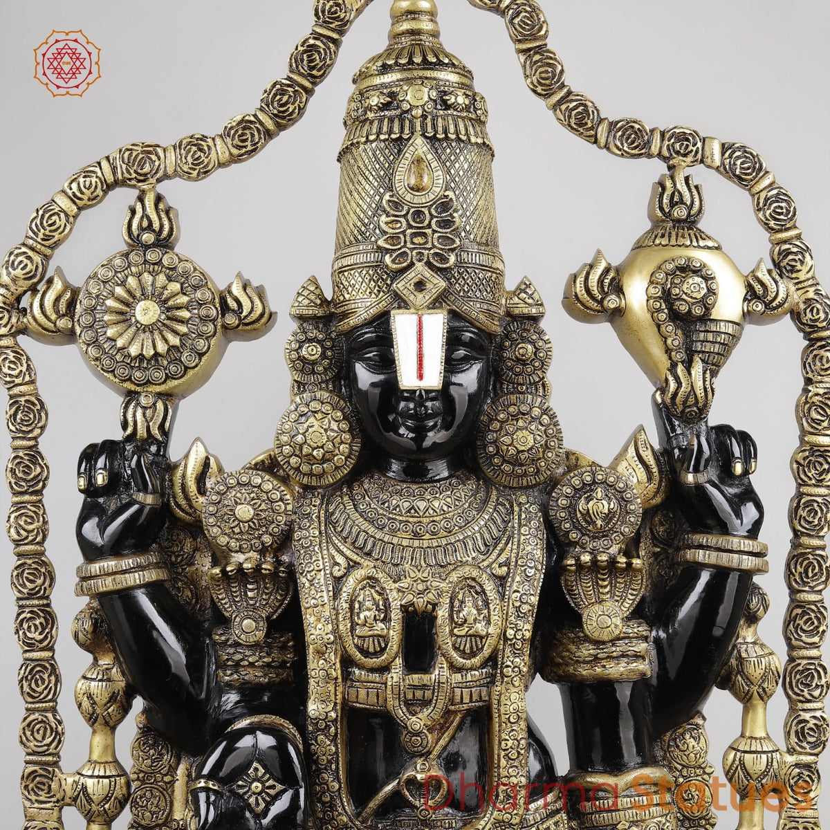 Brass Tirupati Balaji With Garland and Fine Carving, Royal Black Finish 48”