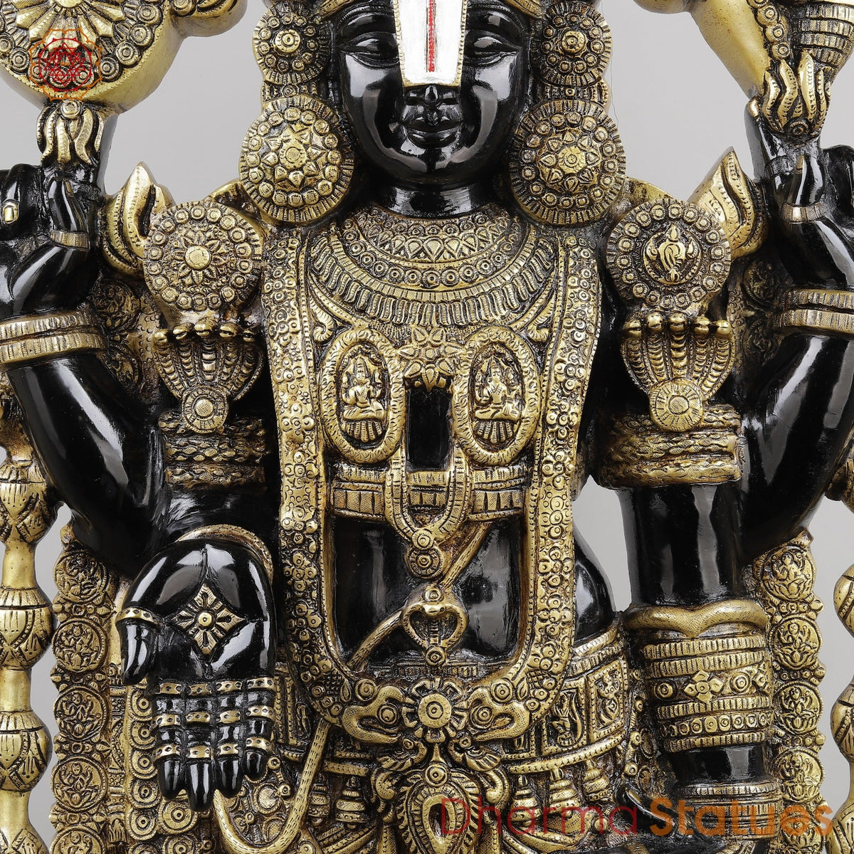Brass Tirupati Balaji With Garland and Fine Carving, Royal Black Finish 48”