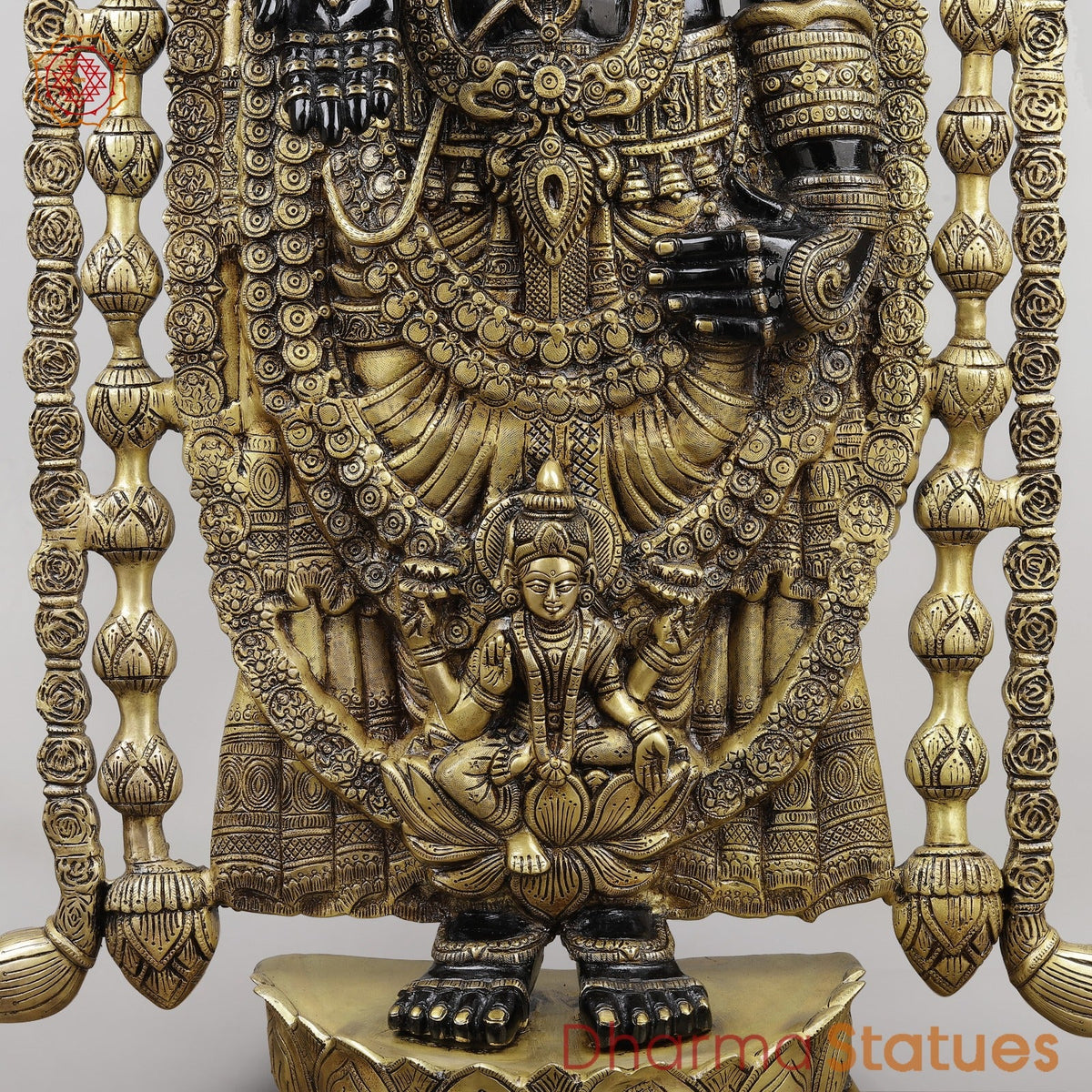 Brass Tirupati Balaji With Garland and Fine Carving, Royal Black Finish 48”