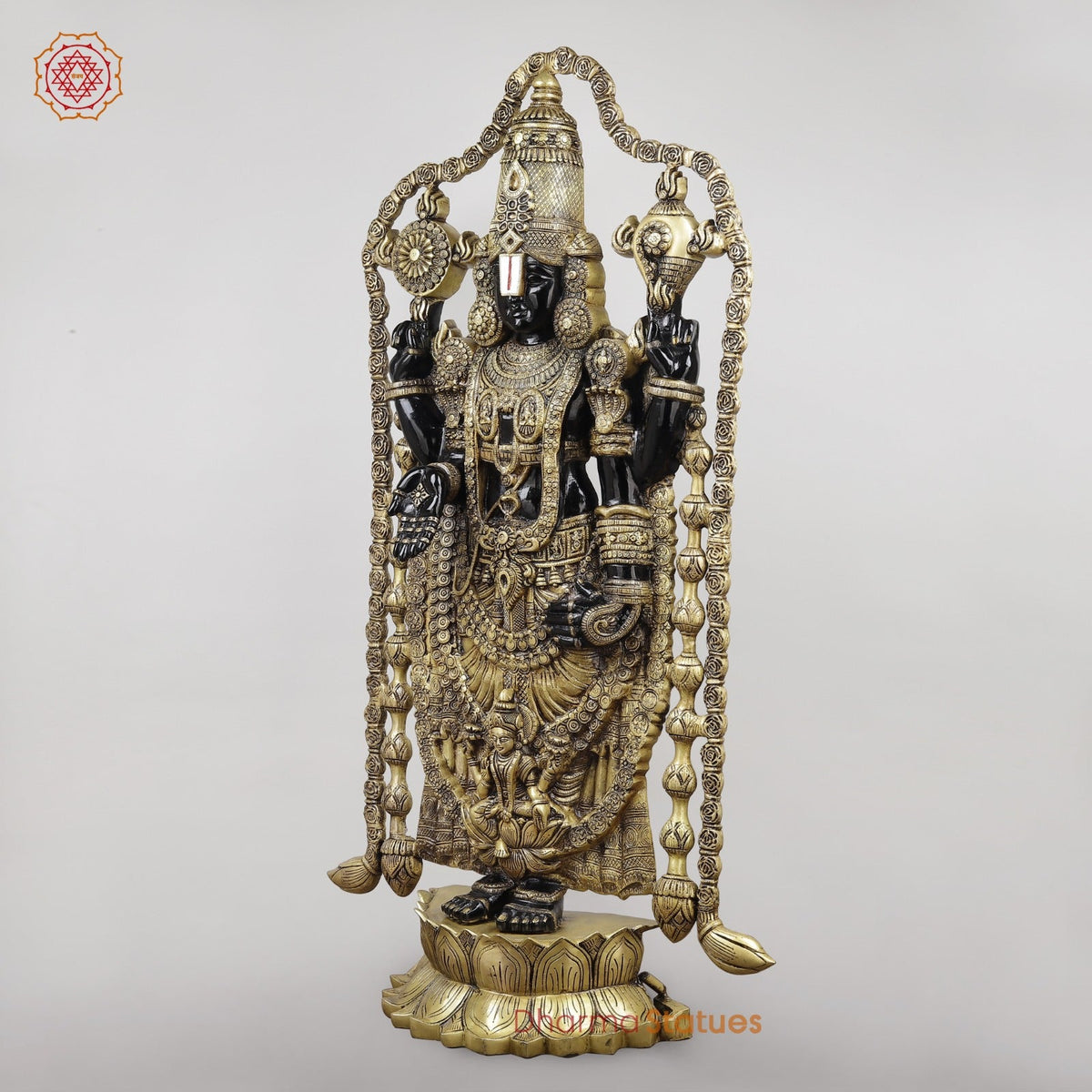 Brass Tirupati Balaji With Garland and Fine Carving, Royal Black Finish 48”