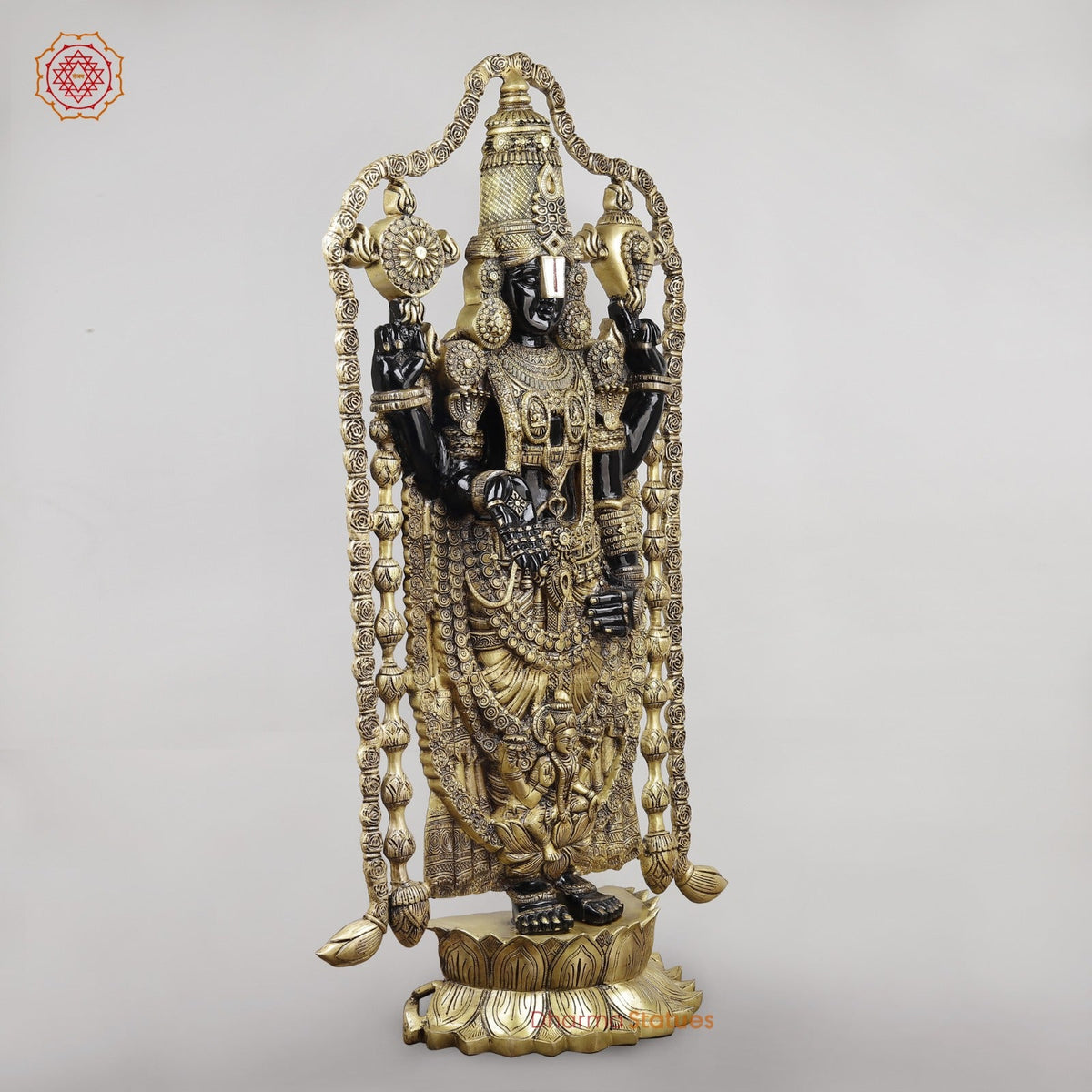 Brass Tirupati Balaji With Garland and Fine Carving, Royal Black Finish 48”
