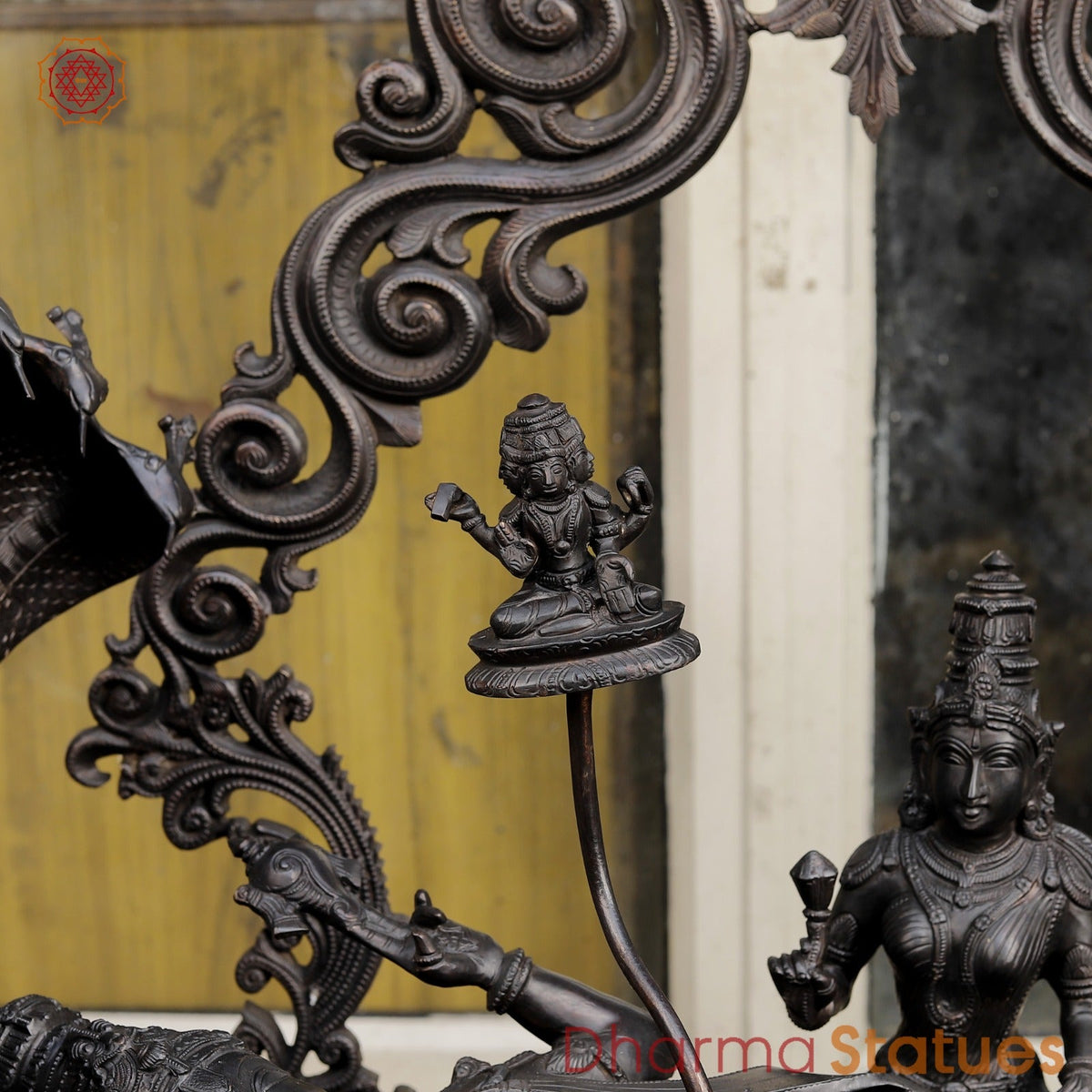 Bronze Vishnu Resting With Lakshmi (Anantshayiana) with Arch Fine, Natural Bronze Finish 43”