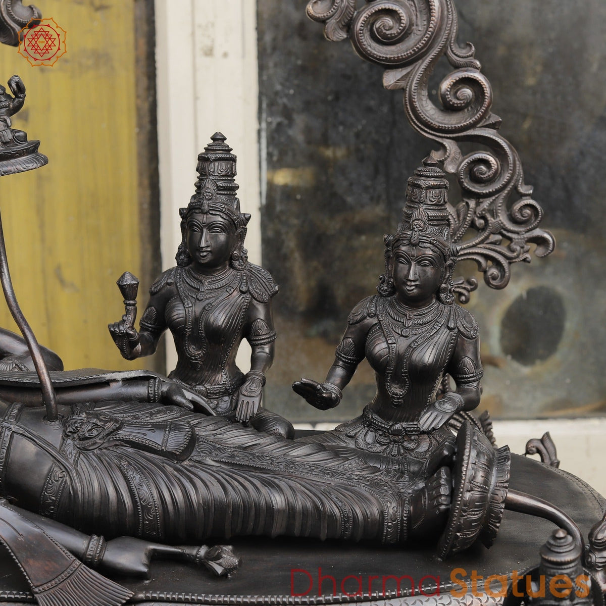 Bronze Vishnu Resting With Lakshmi (Anantshayiana) with Arch Fine, Natural Bronze Finish 43”