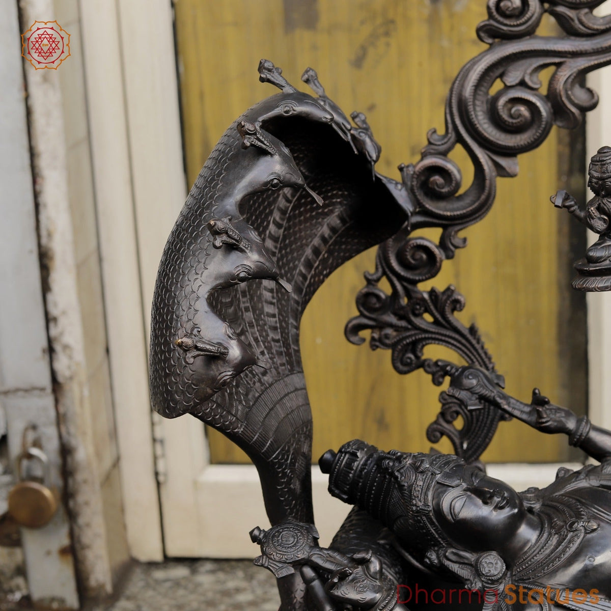 Bronze Vishnu Resting With Lakshmi (Anantshayiana) with Arch Fine, Natural Bronze Finish 43”