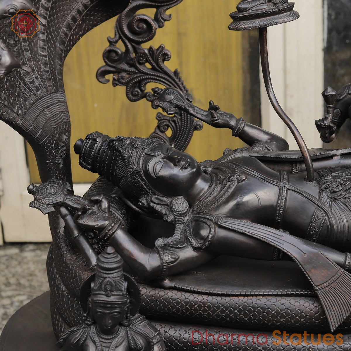 Bronze Vishnu Resting With Lakshmi (Anantshayiana) with Arch Fine, Natural Bronze Finish 43”