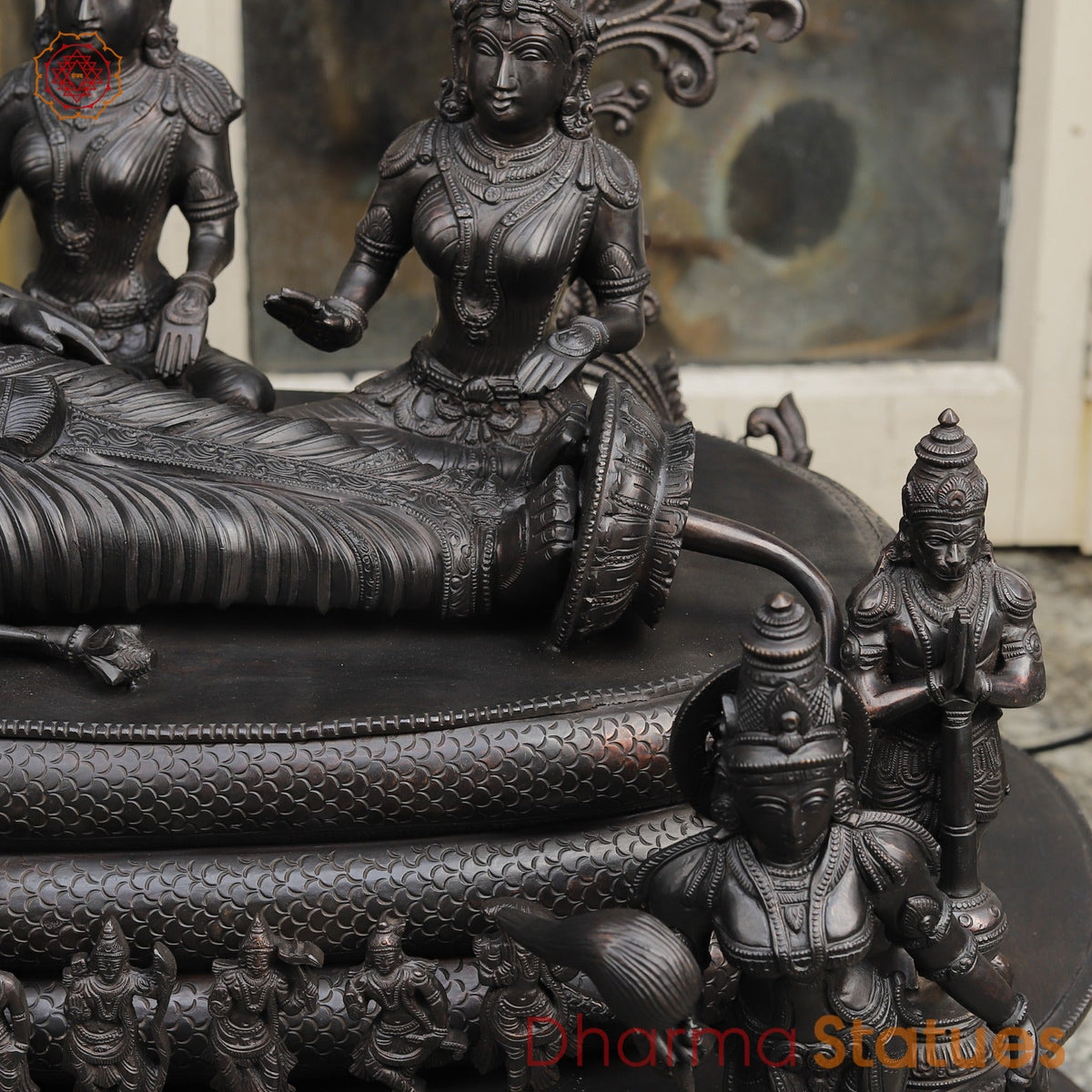 Bronze Vishnu Resting With Lakshmi (Anantshayiana) with Arch Fine, Natural Bronze Finish 43”