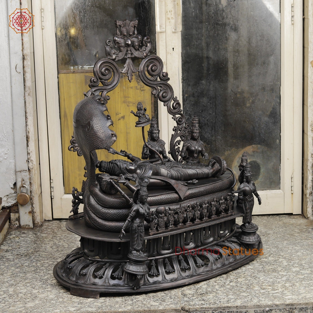 Bronze Vishnu Resting With Lakshmi (Anantshayiana) with Arch Fine, Natural Bronze Finish 43”