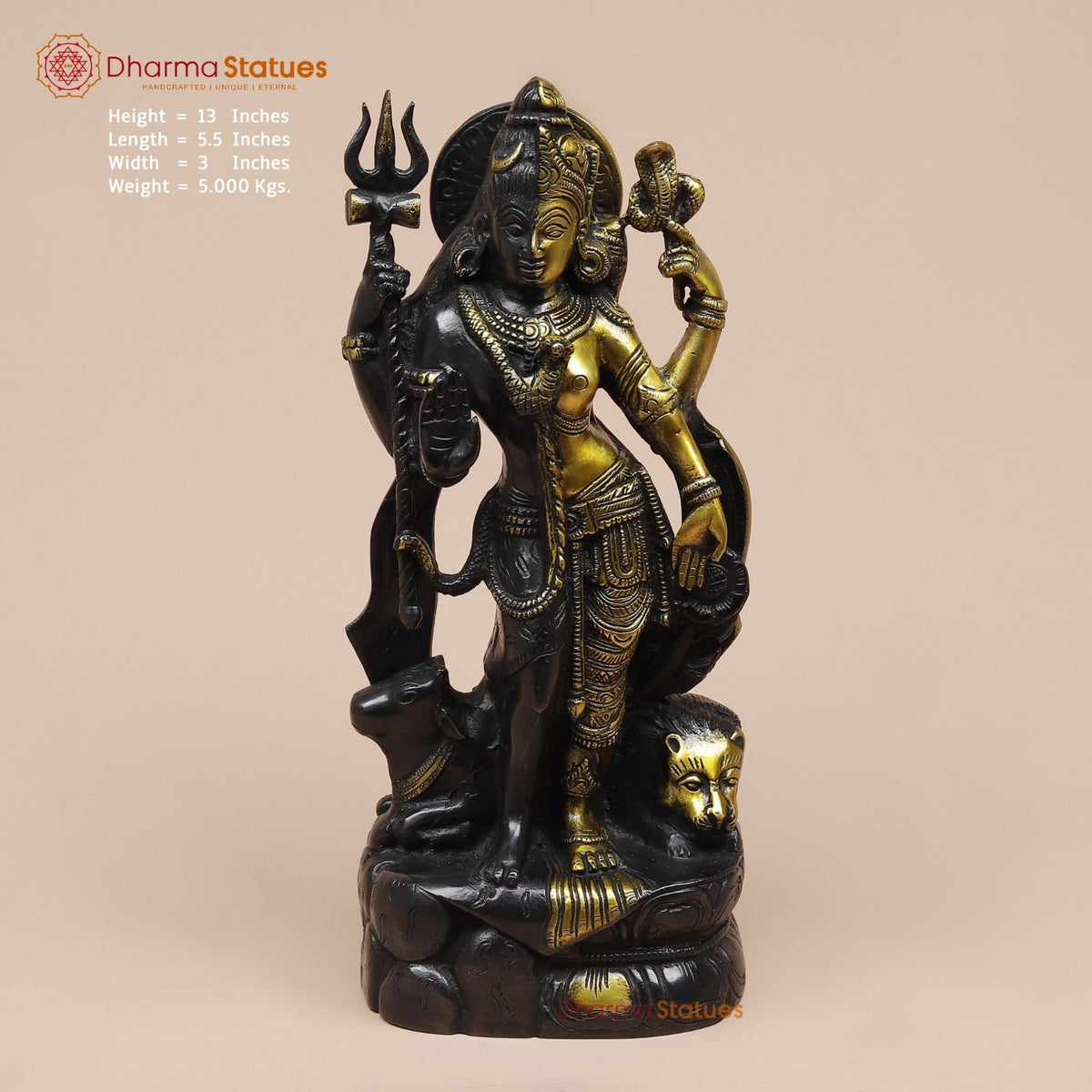 Brass Ardhanarishwar Standing Fine, Dual Tone 13”