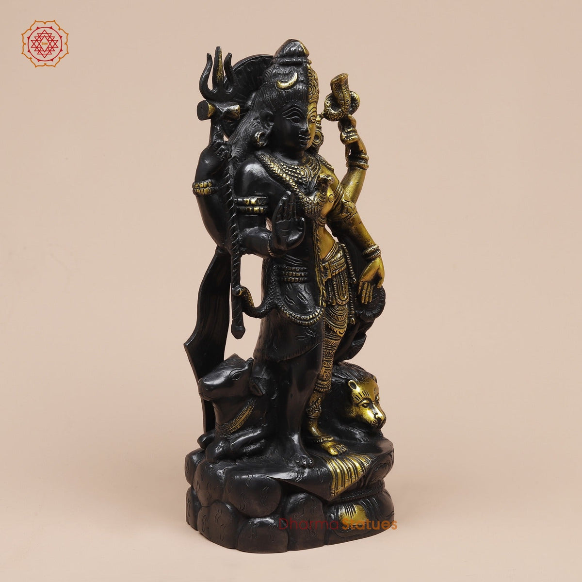 Brass Ardhanarishwar Standing Fine, Dual Tone 13”
