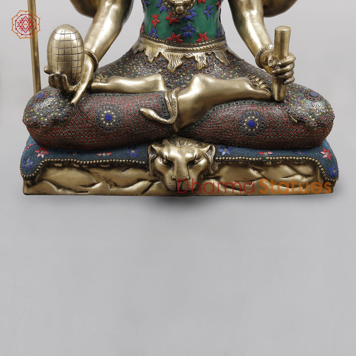 Brass Mahamritunjay Shiva Seated With 6 Hands, Stone Work 32”