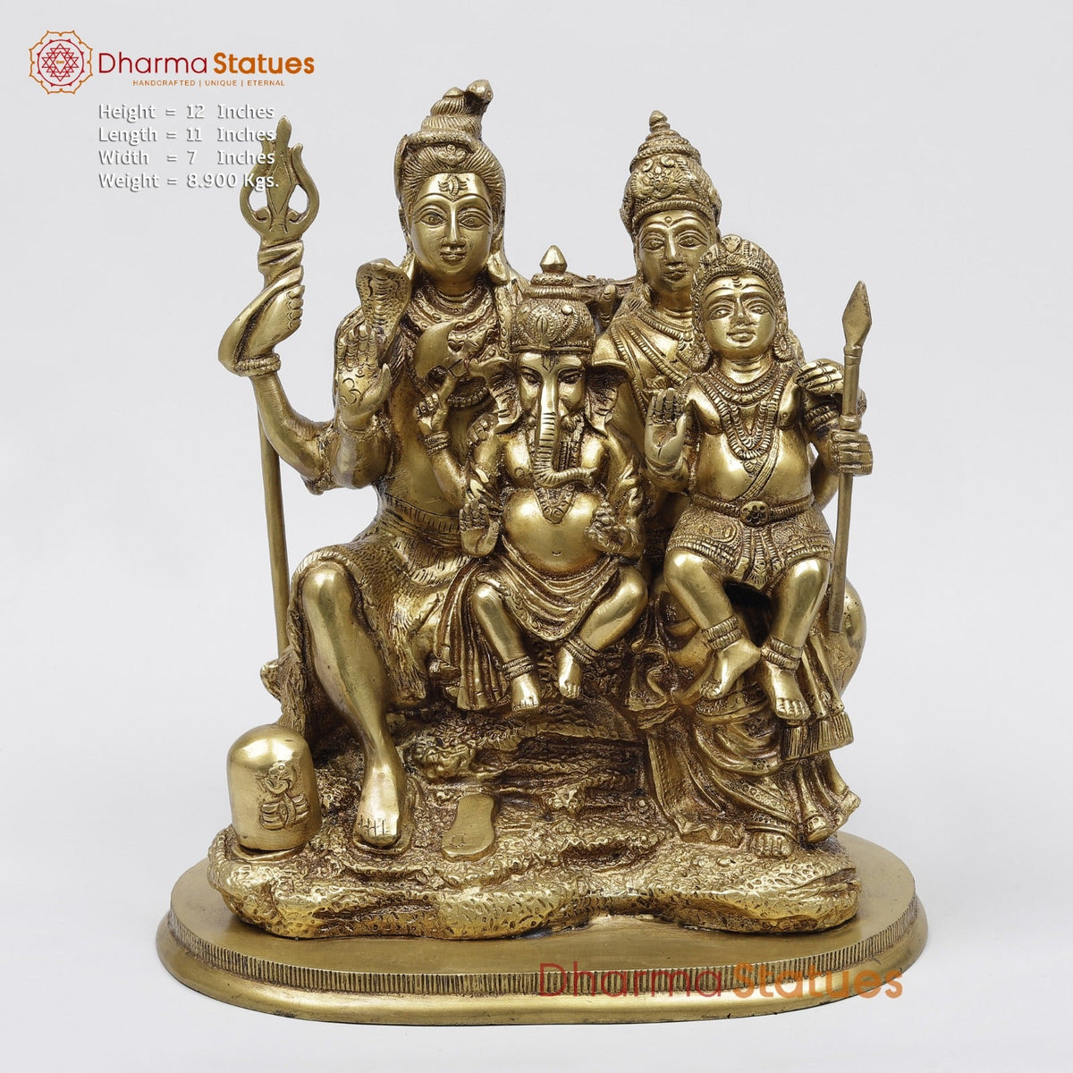 Brass shiva Family seated fine, Golden Finish 12”