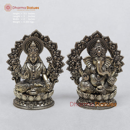 Brass Ganesh Lakshmi Seated Fine With Arch 3.5”