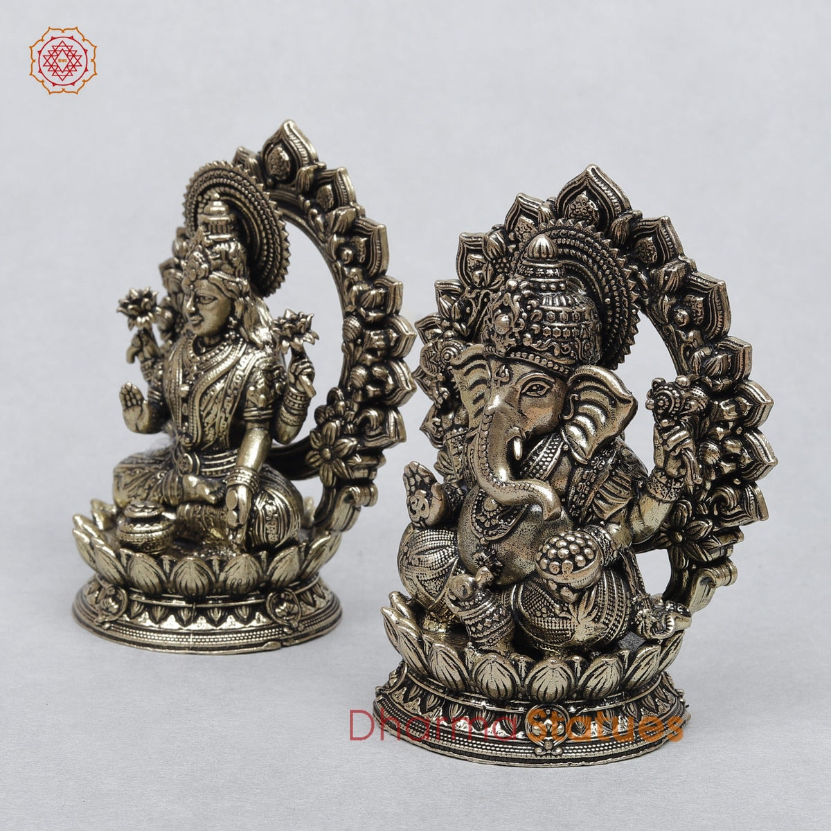 Brass Ganesh Lakshmi Seated Fine With Arch 3.5”