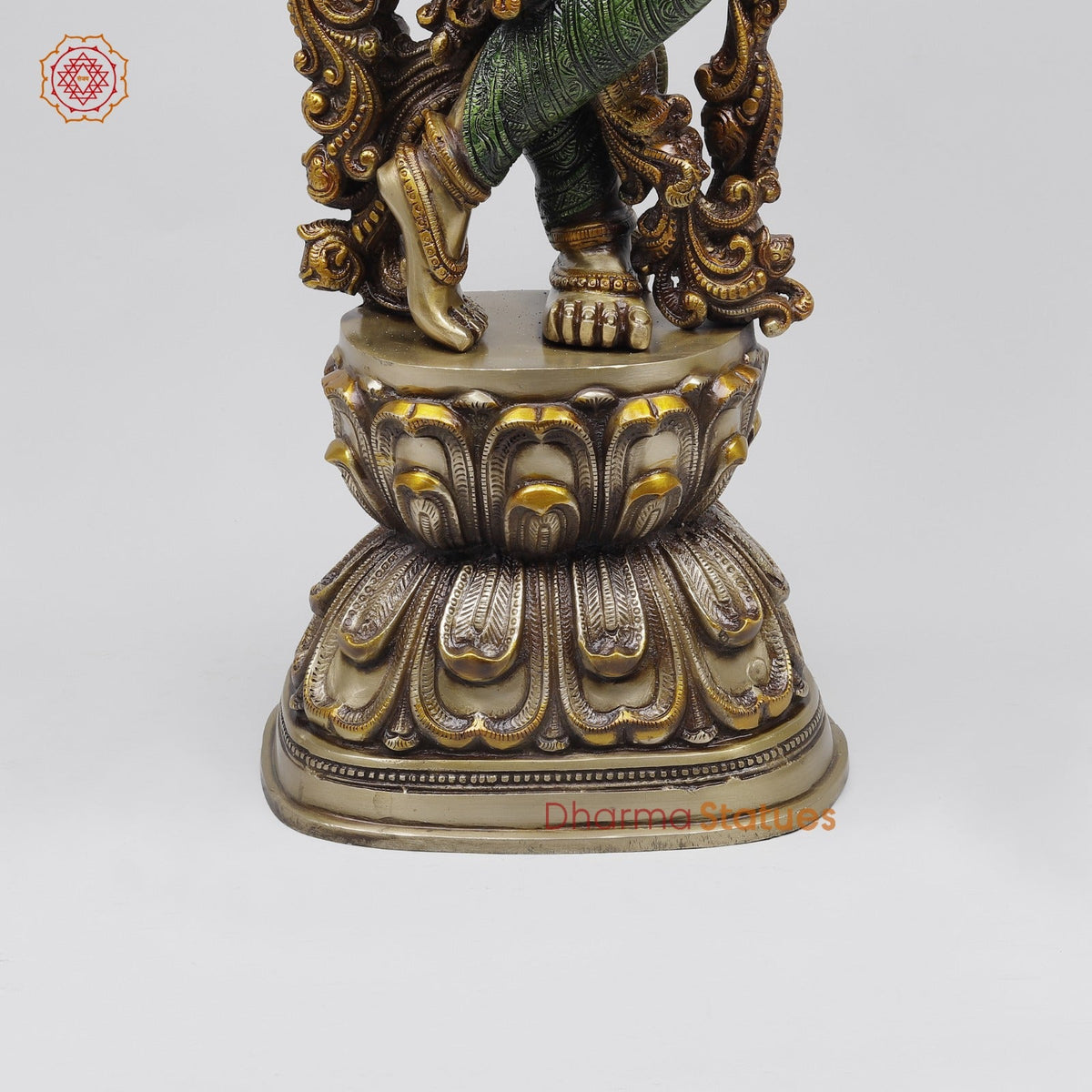 Brass Krishna Standing Fine Carving, Colorful finish 30”