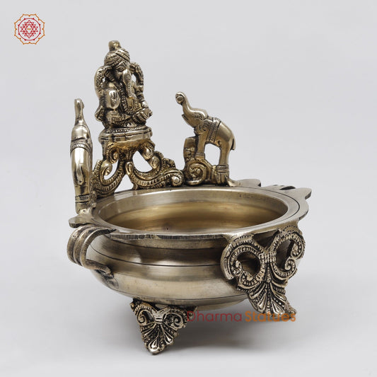 Brass Pagdi Ganesh Urli Fine, Smooth Finish 7.5”