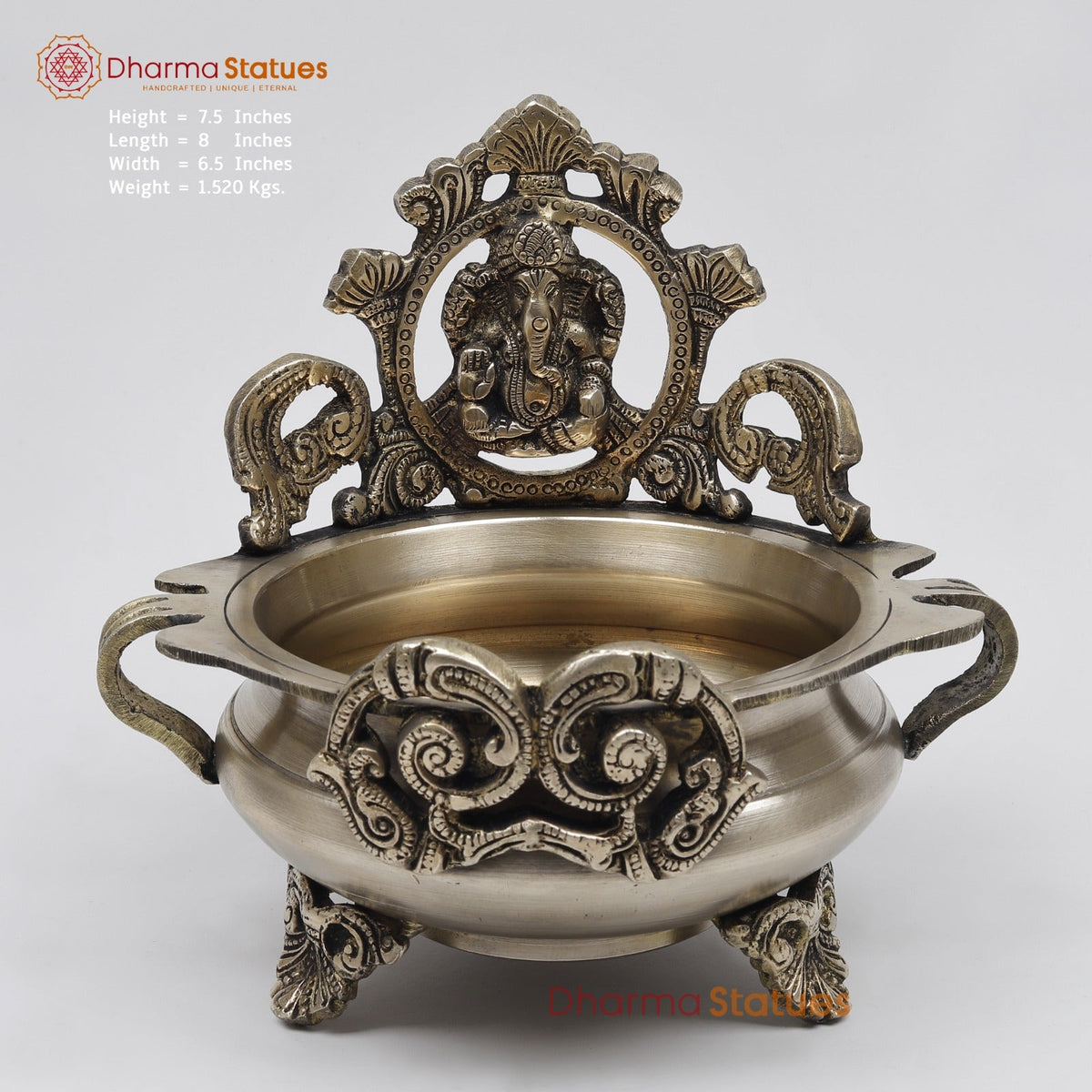 Brass Ganesh Urli Fine, Smooth Finish 7.5”