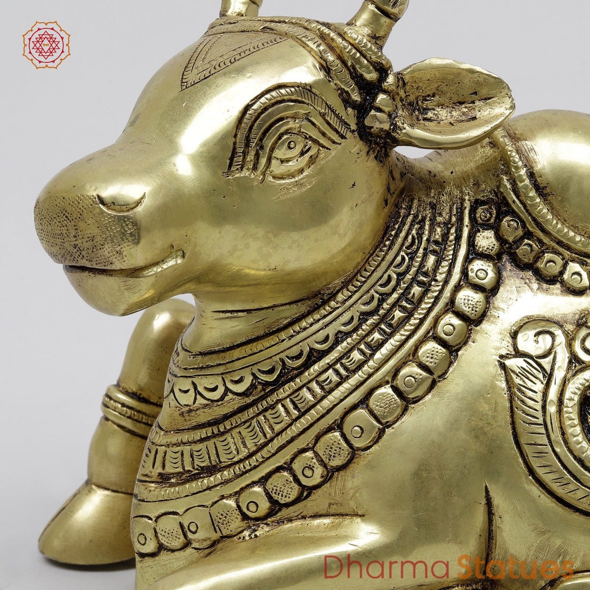 Brass Nandi Seated with Fine Carving 9.5”