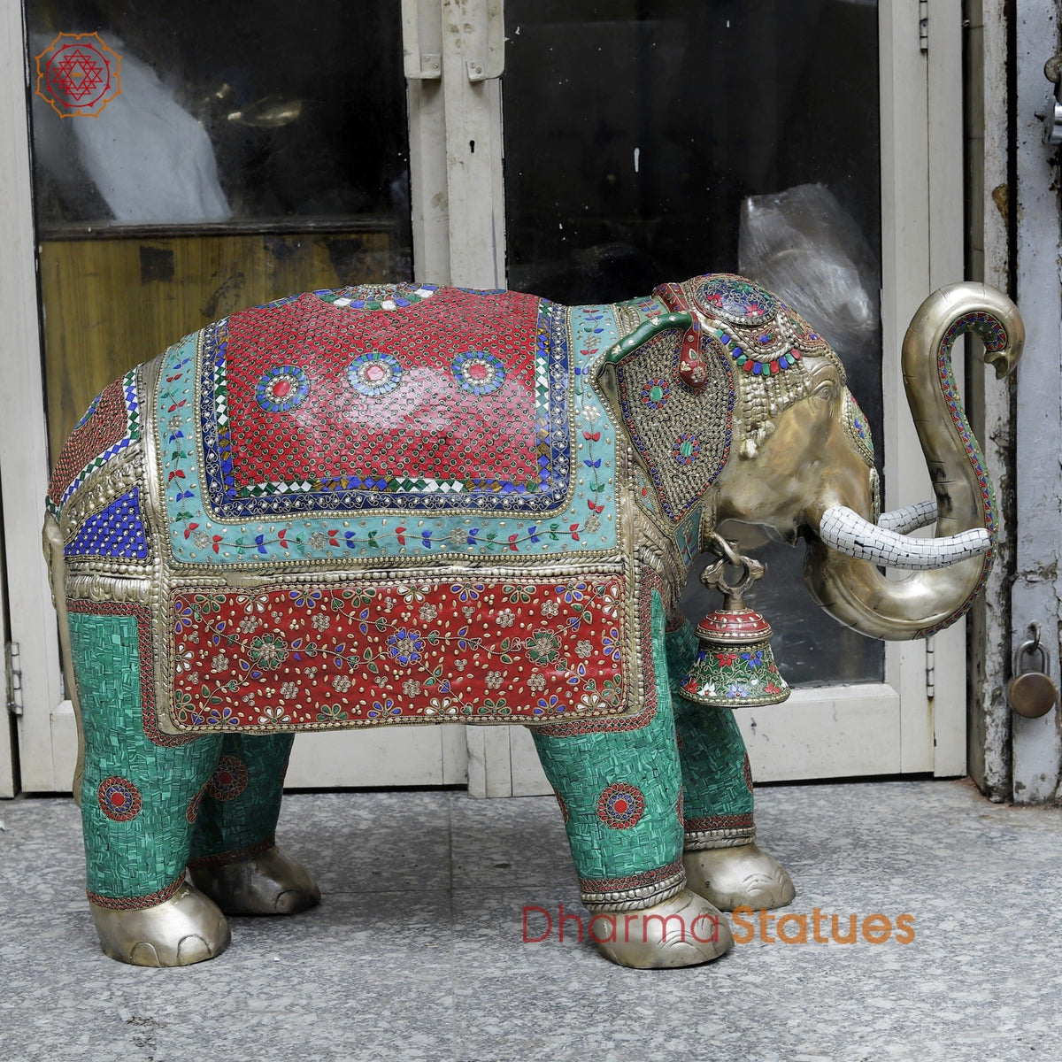 Brass Elephants Standing Fine, Stone Work 46”