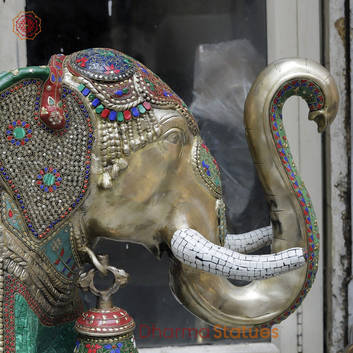 Brass Elephants Standing Fine, Stone Work 46”