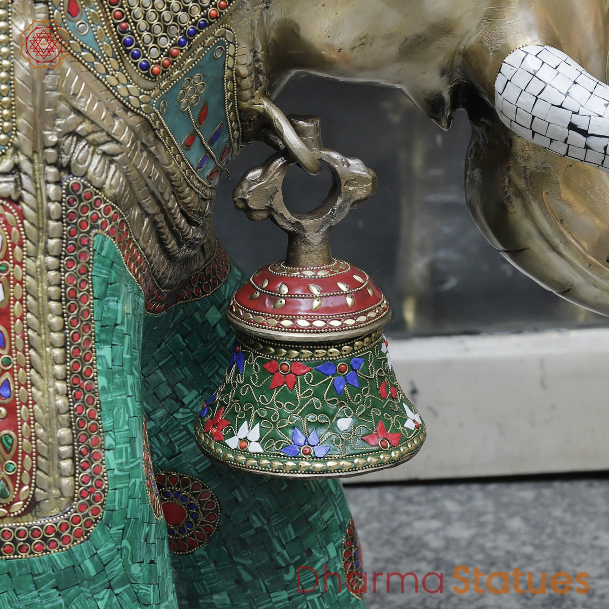 Brass Elephants Standing Fine, Stone Work 46”