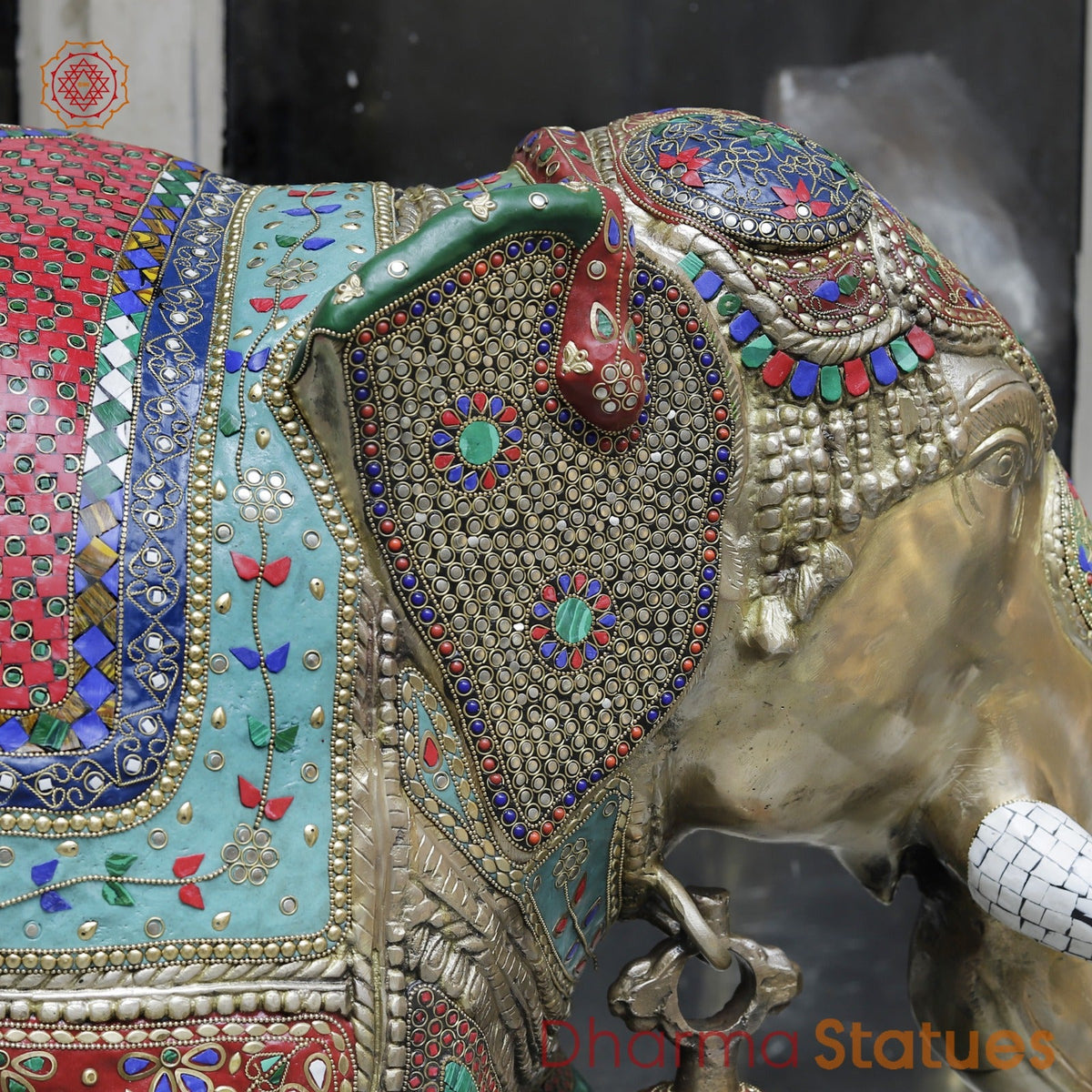 Brass Elephants Standing Fine, Stone Work 46”